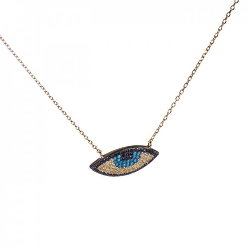 Yellow gold plated sterling silver necklace with evil eye.