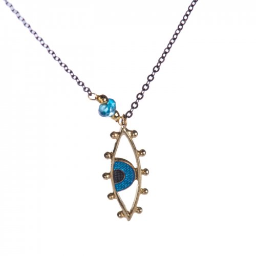 Oxidized sterling silver necklacewith gold plated evil eye.