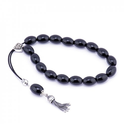 Onyx beads Kompolois with sterling silver findings.