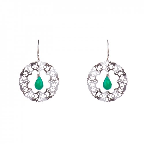 Sterling silver earrings with green onyx teardrops.