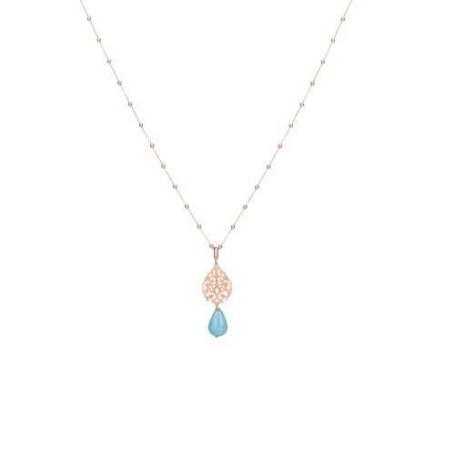Rose gold plated sterling silver necklace with amazonite drop.