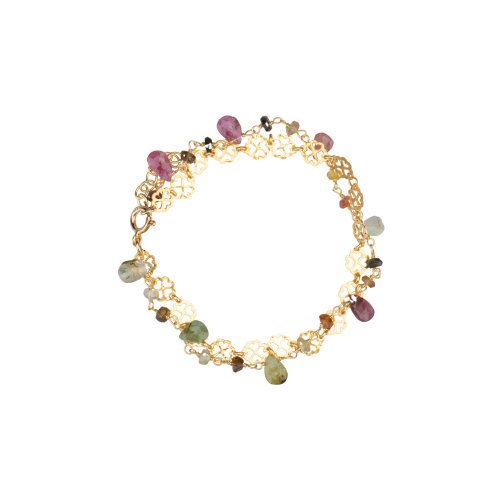 Double bracelet with sterling silver chain and tourmaline beads.