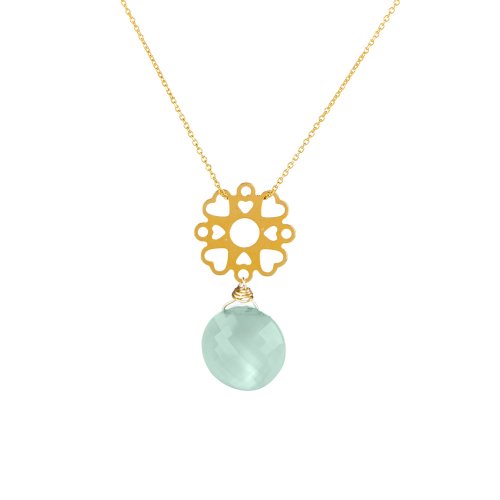 Yellow gold plated necklace with chalcedony coin.